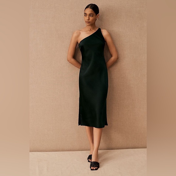 BHLDN Audrie Midi Dress, Emerald Green, One Shoulder Size 16W - Picture 2 of 4